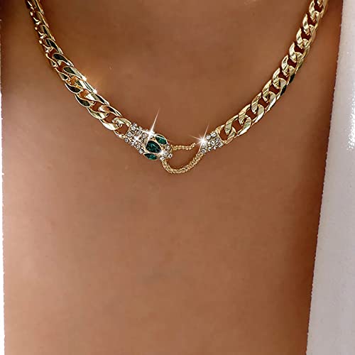 TseenYi Punk Schlange Anhänger Halskette Gold Chunky Kette Choker Halskette Grün Kristall Vintage Schlange Halskette Dicke Panzerkette Halskette Schlange Kette Kettenschmuck Für Frauen Mädchen von TseenYi