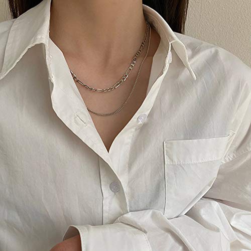 TseenYi Punk Figaro Gliederkette Halskette Silber geschichtet Chunky Halsketten Choker Vintage Halskette Schmuck für Frauen und Mädchen (Silber) von TseenYi
