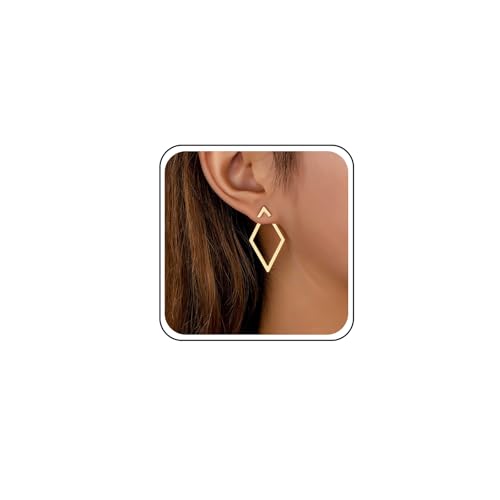 TseenYi Quadratische Ohrstecker Ohrringe Gold Quadratische Ohrringe Hohl Quadratische Ohrringe Geometrische Rhombus Ohrringe Quadratische Ohrstecker Ohrringe Statement Doppelseitige Ohrringe von TseenYi