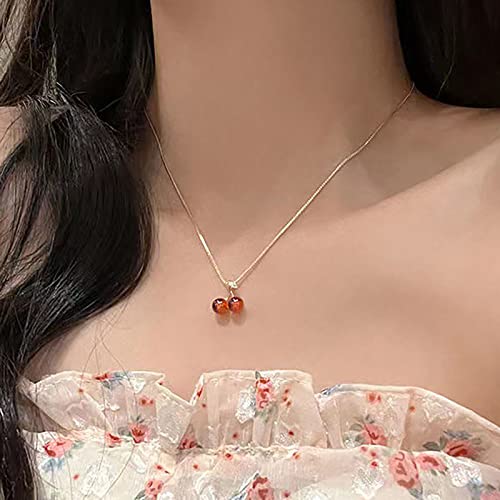 TseenYi Rubin Kirsche Halskette Rot Cz Kirsche Anhänger Halskette Gold Kirsche Achat Stein Halskette Retro Kirsche Choker Halskette Minimalistisch Obst Halskette Kettenschmuck Für Frauen Und Mädchen von TseenYi