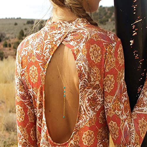 TseenYi Rückenhalskette Türkis Backdrop Halskette Boho Körperkette Sommer Strand Hochzeit Schmuck Für Frauen Und Mädchen(gold 1 Stück) von TseenYi