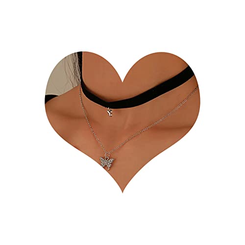 TseenYi Samt Choker Halskette Layering Schmetterling Anhänger Halskette Schwarzer Samt Wildleder Choker Geschichtet Leder Halskette Schlüsselbein Kette Schmuck Für Frauen Und Mädchen von TseenYi