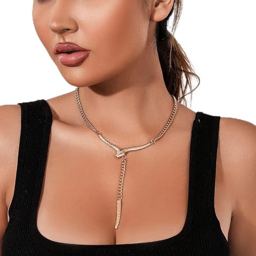 TseenYi Schlange Anhänger Halskette Klobige Kette Y Halskette Gothic Schlange Halskette Punk Schlange Tropfen Halskette Kette Schmuck Für Frauen Und Mädchen (Gold) von TseenYi