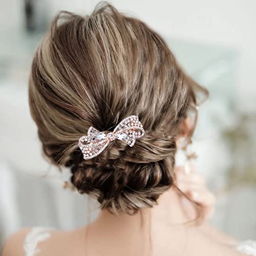 TseenYi Schleife Kristall Haarspange Clip Strass Hochzeit Haarspange Haarspange Glanz Braut Kristall Haarspange Dekorative Kopfbedeckungen Gold Kristall Frauen und Mädchen (Transparenter Kristall) von TseenYi