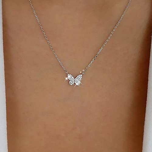 TseenYi Schmetterling Choker Halskette Silber Schmetterling Anhänger Halskette Mini Schmetterling Kurz Choker Funkelnde Cz Schmetterling Kette Halskette Kettenschmuck Für Frauen Mädchen Geschenke von TseenYi