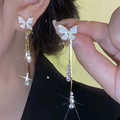 TseenYi Schmetterling Ohrstecker Ohrringe Lang Strass Ohrringe Gold Schmetterling Kristall Kette Ohrringe Funkelnde Kristall Lineare Ohrringe Schmuck Für Frauen Und Mädchen Geschenke von TseenYi