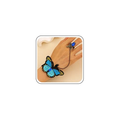 TseenYi Schmetterling Samt Ring Armband Gothic Schmetterling Slave Armband Blau Schmetterlinge Perle Edelstein Finger Ring Handkette Statement Lolita Wristband Hochzeit Prom Schmuck Schmuck von TseenYi