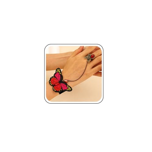 TseenYi Schmetterling Samt Ring Armband Gothic Schmetterling Slave Armband Rot Perlen Edelstein Finger Ring Handkette Statement Lolita Wristband Hochzeit Prom Schmuck Schmuck von TseenYi