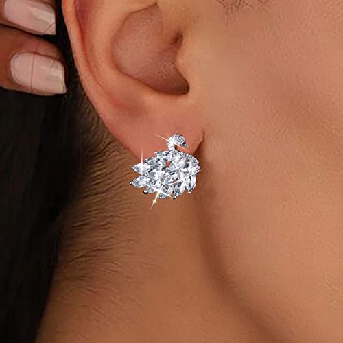 TseenYi Schwan Ohrstecker Ohrringe Glänzen Kubischer Zirkonia Ohrringe Silber Schwan Kristall Ohrringe Funkelnde Cz Cluster Ohrstecker Braut Hochzeit Ohrringe Schmuck Für Frauen Und Mädchen Geschenke von TseenYi