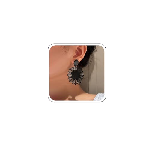 TseenYi Schwarze Filigrane Ohrringe Große Blume Ohrringe Große Hohle Blume Reifen Ohrringe Ovale Punkt Ohrstecker Ohrringe Aussage Floral Tropfen Ohrringe Blume Spitze Ohrringe von TseenYi
