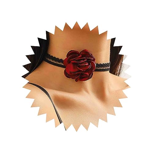 TseenYi Schwarze Spitze Blume Choker Halskette Rote Rose Spitze Halskette Gothic Tattoo Spitze Halskette Vintage Rose Blume Kragen Halskette Lolita Cosplay Schmuck Für Frauen Und Mädchen Geschenke von TseenYi