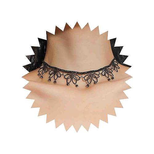 TseenYi Schwarze Spitze Choker Halskette Vintage Perle Quaste Spitze Halskette Goth Tattoo Spitze Halskette Spitze Blume Breite Kragen Halskette Lolita Cosplay Schmuck Für Frauen Und Mädchen Geschenke von TseenYi