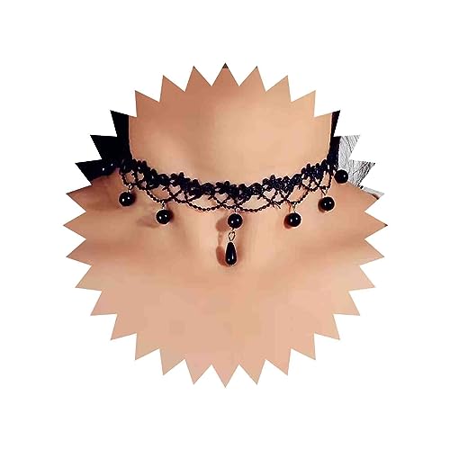 TseenYi Schwarze Spitze Choker Halskette Vintage Perle Quaste Spitze Halskette Gothic Spitze Tattoo Dunkle Halskette Spitze Blume Breite Kragen Halskette Lolita Cosplay Schmuck Für Frauen Und Mädchen von TseenYi