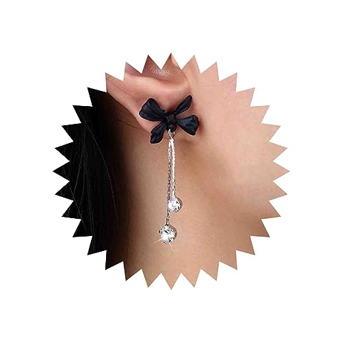 TseenYi Schwarzer Bogen Ohrstecker Ohrringe Lange Kristall Tropfen Quaste Ohrringe Boho Schwarz Bowknot Cz Ohrringe Funkelnden Strass Baumeln Kette Ohrringe Schmuck Für Frauen Und Mädchen Geschenke von TseenYi