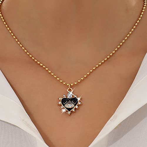 TseenYi Schwarzes Herz Choker Halskette Boho Kristall Herz Halskette Gold Perlen Kette Halskette Schwarz Emaille Herz Liebe Halskette Vintage Tränen Halskette Kette Schmuck Für Frauen Mädchen von TseenYi