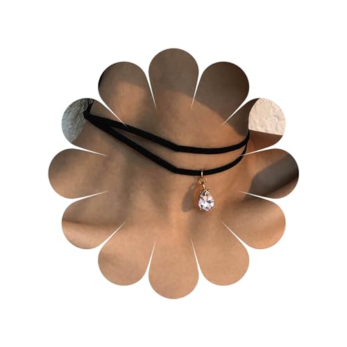 TseenYi Schwarzes Wildleder Halsband Boho Schwarzer Samt Halsband Rosa Kristall Tropfen Halsband Kurz Leder Halsband Wildleder Samt Kurzes Halsband Halsband Schmuck Für Frauen Und Mädchen von TseenYi