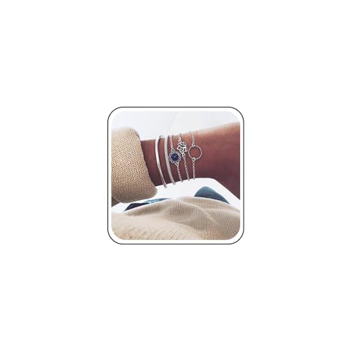 TseenYi Silber Boho Armband Sets Kristall Blume Anhänger Offener Armreif Kette Armband Schmuck Für Frauen Mädchen von TseenYi