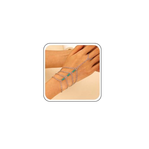 TseenYi Silber Ring Handgelenk Armband Geschichtet Hand Kette Armband Schichtung Mehrlagig Perlen Kette Prinzessin Hand Finger Sklave Armbänder Boho Hochzeit Schmuck von TseenYi