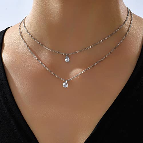 TseenYi Silberne Mehrschichtige Halskette Funkelnde Zirkonia Anhänger Halskette Kristall Anhänger Muktilayer Kette Halskette Schmuck Für Frauen Und Mädchen Geschenke von TseenYi