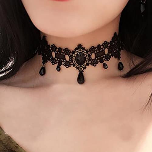 TseenYi Spitze Schwarz Choker Halskette Perle Quaste Spitze Halskette Goth Spitze Muster Halskette Vintage Spitze Kurze Kragen Halskette Schmuck Für Frauen Und Mädchen Cocktail Party von TseenYi