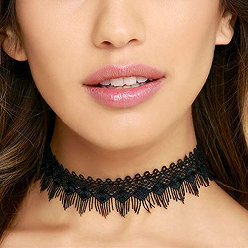 TseenYi Spitzen-Choker-Halskette, hohl, Tattoo-Halskette, Choker, kurz, verstellbar, Boho-Kette, Schmuck für Frauen und Mädchen (schwarz) von TseenYi