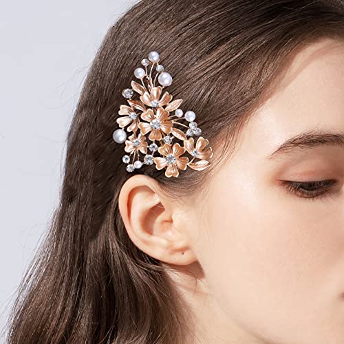 TseenYi Strass Blume Haarspange Kristall Strass Barrette Strass Perle Haarspange Haarnadeln Glanz Braut Kristall Kopf Clip Haarspange Gold Strass Barrette Kopfbedeckung Für Frauen Und Mädchen von TseenYi