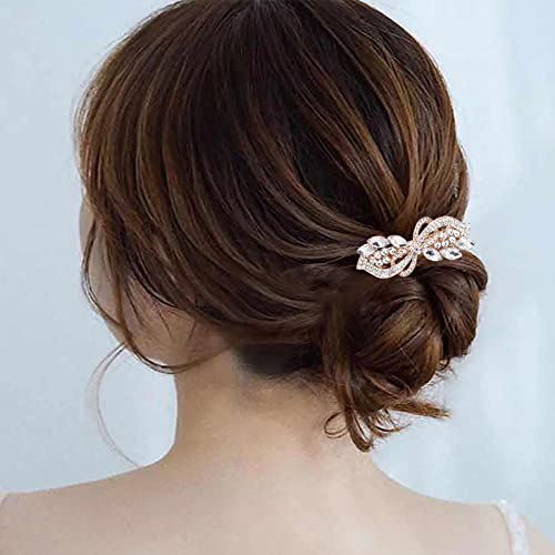 TseenYi Strass-Edelstein-Haarspange Kristallschleife Haarspange Haarspange Bling Brautkopfspange Kopfbedeckung Gold Strass Hochzeit Clips für Frauen und Mädchen Geschenke (mit transparentem Kristall) von TseenYi