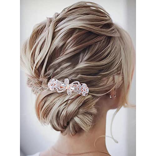 TseenYi Strass Hochzeit Haarspange Haarspange Schleife Kristall Haarspange Funkelnde Braut Strass Dekorative Kopfbedeckungen Kristall Haarspange Haarschmuck Frauen und Mädchen (Gold mit Champagner) von TseenYi