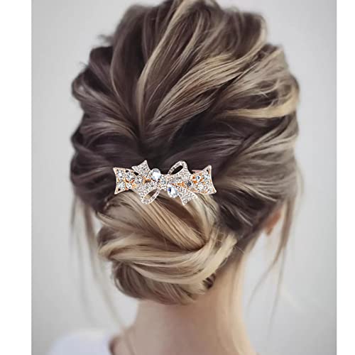 TseenYi Strass Hochzeit Haarspange Haarspange Schleife Kristall Haarspange Glanz Braut Strass Dekorative Kopfbedeckungen Kristall Haarnadeln Hochzeit Frauen und Mädchen (Gold mit Champagner) von TseenYi
