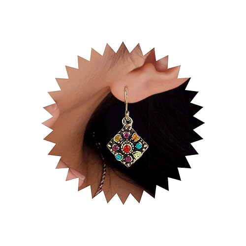 TseenYi Strass-Quadrat-Tropfen-Ohrring Boho Bunte Kristall-Tropfen-Ohrringe Vintage bunte Strass-Ohrringe Altes Gold-Quadrat-Baumeln-Strand-Hochzeits-Schmuck für Frauen und Mädchen von TseenYi