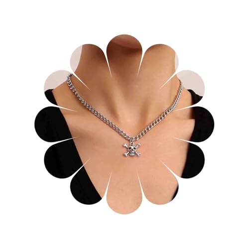 TseenYi Totenkopf Anhänger Halskette Silber Totenkopf Skelett Halskette Halloween Totenkopf Choker Halskette Chunky Kette Halskette Hiphop Gothic Totenkopf Gesicht Statement Halskette von TseenYi