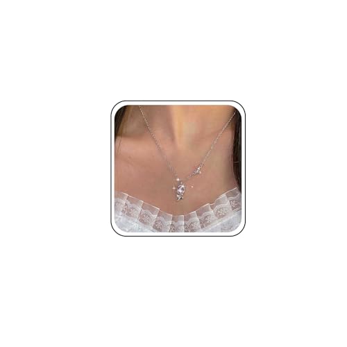 TseenYi Tulpe Blume Halskette Rosa Tulpe Halskette Silber Blume Anhänger Halskette Funkelnde Cz Floral Halskette Blume Kette Halskette Für Braut Hochzeit Schmuck von TseenYi