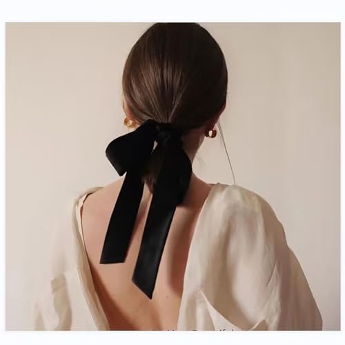 TseenYi Vintage Bogen Schwanz Satin Haarspange Große Haarschleife Samt Haarspange Schwarzer Satinbogen Haarspange Langer Bogenknoten Schwanz Samt Haarspange Kopfbedeckung Winter Bandschleife Zubehör von TseenYi