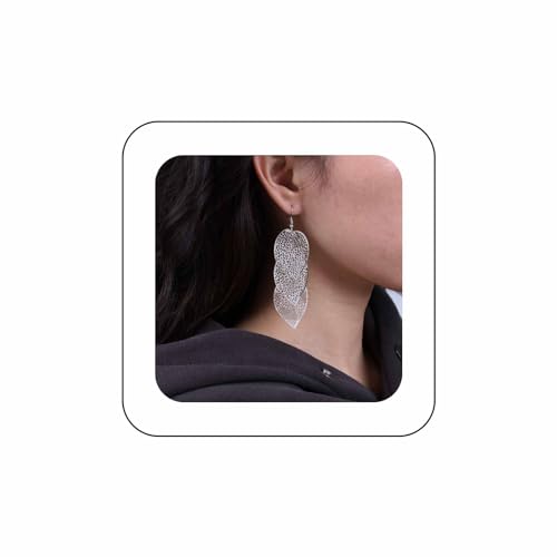 TseenYi Vintage Filigran Blätter Baumeln Ohrringe Silber Blätter Kronleuchter Ohrring Lange Blätter Quaste Haken Baumeln Ohrringe Hohl Metall Blatt Tropfen Ohrringe Schmuck Für Frauen Und Mädchen von TseenYi