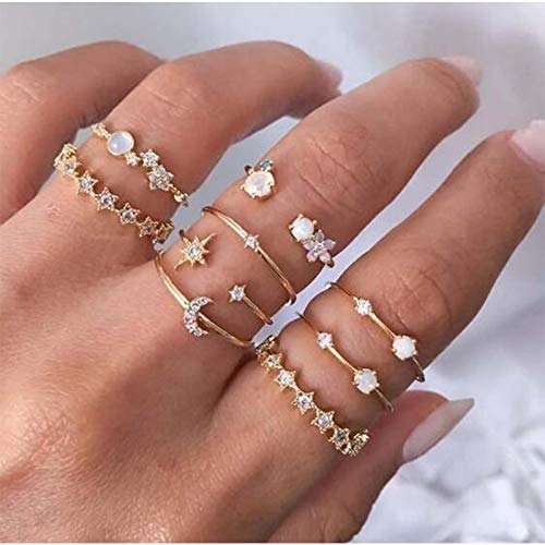 TseenYi Vintage-Knöchelring-Set mit halboffenen Monden, Stapel-Fingerringe im Retro-Look, Midi-Ringe, Accessoires, Schmuck für Damen und Mädchen, Gold 2 von TseenYi