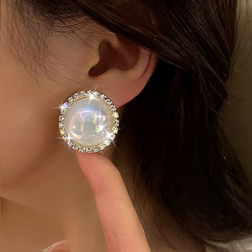 TseenYi Vintage Perlen Ohrstecker Ohrringe Gold Kristall Perlen Ohrringe Kreis Perle Braut Ohrringe Regenbogen Perle Kugel Ohrringe Bunte Perle Hochzeit Ohrringe Schmuck Für Frauen Und Mädchen von TseenYi