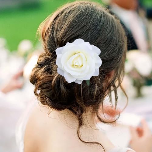 TseenYi Weiße Rose Blume Haarspange Kopfstück Große Weiße Blume Haarspange Weiß Floral Clip Boho Rose Haarnadel Brosche Braut Hochzeit Kopfstück Kopf Clip Zwei-Wege-Schmuck Für Frauen Und Mädchen von TseenYi