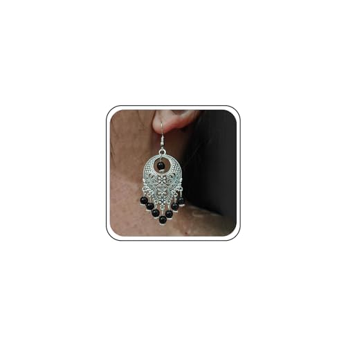 TseenYi Zigeuner Ohrringe Vintage Schwarze Perle Tropfen Ohrringe Boho Zigeuner Ethnischen Ohrringe Perle Quaste Kronleuchter Haken Ohrringe Schmuck Für Frauen Und Mädchen (Silber) von TseenYi