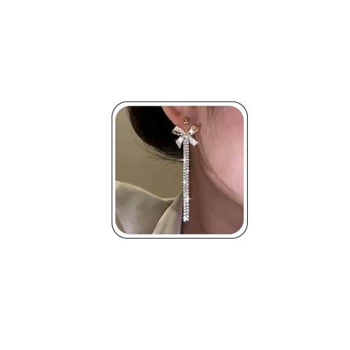 Tseenyi Bug -Strassohrringe Kristallbodenohrringe Gold CZ Bogen lange Quastenohrringe Dangle Prom Kleider Bug Ohrringe Kubikzirkonia -Bogenohrringe Hochzeitsohrringe Brautbugen von TseenYi