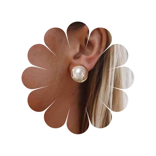 Tseenyi große Perlenstollen Ohrringe weiße Perle Button Ohrhöhe Round Perlen Ohrring Großer runde Disc Braut Hochzeit Statement Ohrschmuck von TseenYi