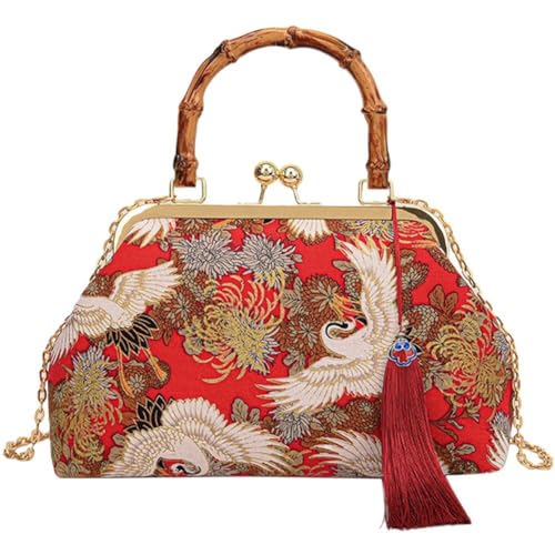 Tsffae Handtasche, Luxuriöse Abend-, Chinesischer Stil, Kranich Bestickt, Cheongsam-tasche, Bambus-hand-umhängetasche Für Frauen Und Mädchen von Tsffae