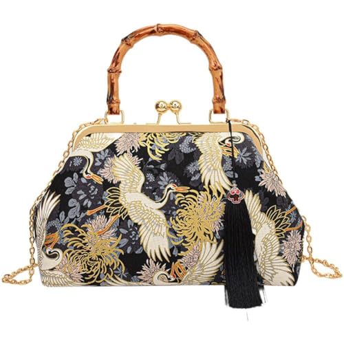 Tsffae Handtasche, Luxuriöse Abend-, Chinesischer Stil, Kranich Bestickt, Cheongsam-tasche, Bambus-hand-umhängetasche Für Frauen Und Mädchen von Tsffae