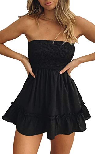 Tube Top Kleid für Frauen Sommer Solide Trägerlose Mini Kleider, Off The Shoudle Rüschen Strandkleid, Schwarze trägerlose Minikleider, Mittel von Tsher