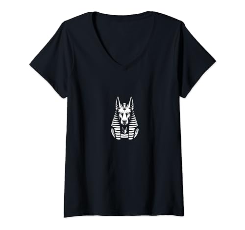 Damen Anubis Tshirt Motiv ägyptischer Gott Handyhülle Götter Hund T-Shirt mit V-Ausschnitt von Tshirt Shirt T-Shirt Pullover Hoodie Sweater Style