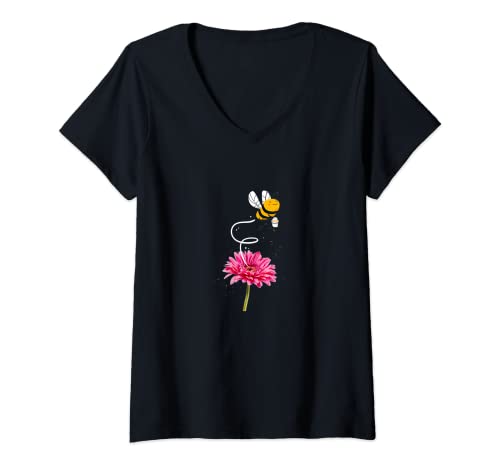 Damen Bienen Motiv tshirt, Biene bestäubt eine Blume hoodie witzig T-Shirt mit V-Ausschnitt von Tshirt Shirt T-Shirt Pullover Hoodie Sweater Style
