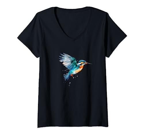 Damen Eisvogel Wasserfarben Malerei t shirt Eisvogel Vogel Kunst T-Shirt mit V-Ausschnitt von Tshirt Shirt T-Shirt Pullover Hoodie Sweater Style