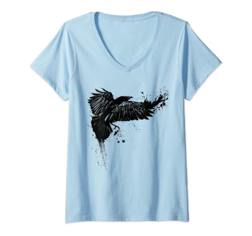 Damen Rabe TShirt Motiv, Krähe Raabe, schwarzer Vogel Damen Herren T-Shirt mit V-Ausschnitt Damen Rabe TShirt Motiv, Krähe Raabe, schwarzer Vogel Damen Herren T-Shirt mit V-Ausschnitt von Tshirt Shirt T-Shirt Pullover Hoodie Sweater Style