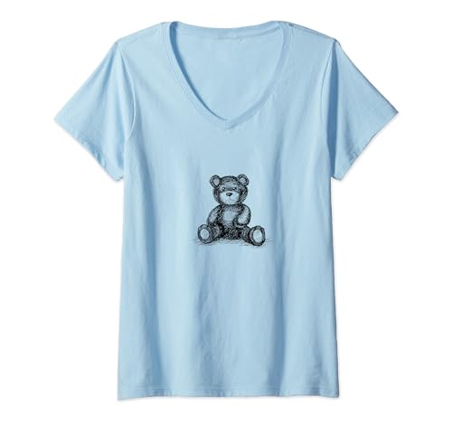 Damen Süßer Teddy t shirt Teddybär Hoodie handgezeichneter Bär T-Shirt mit V-Ausschnitt von Tshirt Shirt T-Shirt Pullover Hoodie Sweater Style