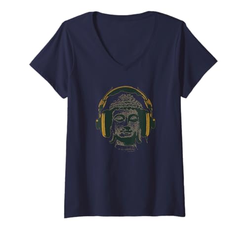 Damen #snirt Techno Buddha, Rave Buddha t-Shirt Kopfhörer Buddha T-Shirt mit V-Ausschnitt von Tshirt Shirt T-Shirt Pullover Hoodie Sweater Style