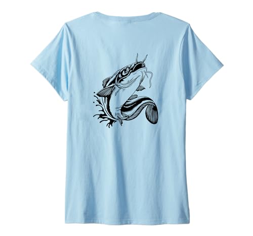 Damen #snirt Wels T-Shirt Fisch Motiv Welsangler Angelbekleidung T-Shirt mit V-Ausschnitt von Tshirt Shirt T-Shirt Pullover Hoodie Sweater Style